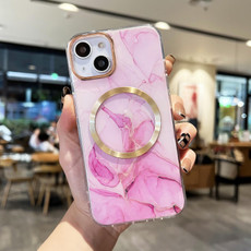 For iPhone 12 Pro Gilt Marble Magsafe Phone Case(Pink Purple)