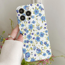 For iPhone 13 mini Water Sticker Flower Pattern PC Phone Case(White Backgroud Blue Flower)