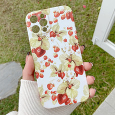 For iPhone 12 mini Water Sticker Flower Pattern PC Phone Case(Strawberry)