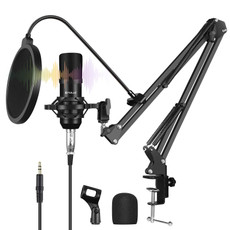 PULUZ Condenser Microphone Studio Broadcast Professional Singing Microphone Kits with Suspension Scissor Arm & Metal Shock Mount & USB Sound Card(Black)