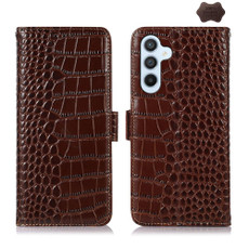 For Samsung Galaxy S24+ Crocodile Top Layer Cowhide Leather Phone Case(Brown)
