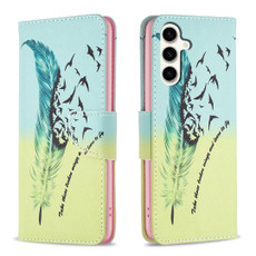 For Samsung Galaxy S23 FE 5G Colored Drawing Pattern Leather Phone Case(Feather)
