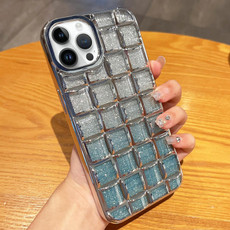 For iPhone 14 Pro 3D Grid Glitter Paper Phone Case(Silver)