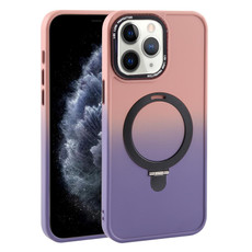 For iPhone 11 Pro Max Gradient MagSafe Holder Liquid TPU Hybrid PC Phone Case(Pink Purple)