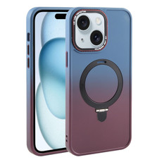 For iPhone 15 Gradient MagSafe Holder Liquid TPU Hybrid PC Phone Case(Blue Wine Red)
