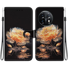 For OnePlus 11 Crystal Texture Colored Drawing Leather Phone Case(Gold Peony) For OnePlus 11 Crystal Texture Colored Drawing Leather Phone Case(Gold Peony)