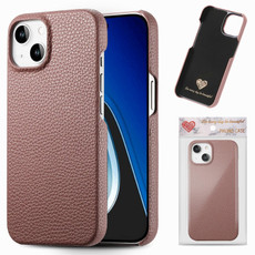For iPhone 15 Litchi Oil Edge Leather Back Phone Case(Jujube Apricot)
