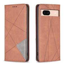 For Google Pixel 8a Rhombus Texture Magnetic Leather Phone Case(Brown)