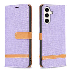 For Samsung Galaxy S23 FE 5G Color Block Denim Texture Leather Phone Case(Purple)