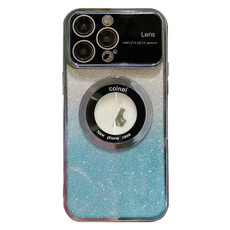 For iPhone 14 Pro Max Large Window MagSafe Gradient Glitter Electroplating TPU Phone Case(Blue)