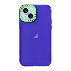 For iPhone 15 Plus Color Contrast Lens Frame Transparent TPU Phone Case(Purple + Green)