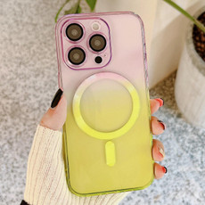 For iPhone 14 Pro Max MagSafe Magnetic TPU + Acrylic Gradient Color Phone Case(Purple Yellow) For iPhone 14 Pro Max MagSafe Magnetic TPU + Acrylic Gradient Color Phone Case(Purple Yellow)