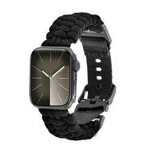 For Apple Watch Series 6 44mm Paracord Plain Braided Webbing Buckle Watch Band(Black) For Apple Watch Series 6 44mm Paracord Plain Braided Webbing Buckle Watch Band(Black)