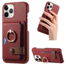 For iPhone 11 Pro Max Litchi Leather Oil Edge Ring Card Back Phone Case(Red)