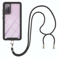 For Samsung Galaxy S20 FE 5G / 4G Starry Sky Solid Color Series Shockproof PC + TPU Protective Case with Neck Strap(Black)