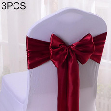 3 PCS Satin Fabric Chair Bows Wedding Chairs Knot Decoration(Red wine)