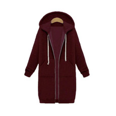 Women Hooded Long Sleeved Sweater In The Long Coat, Size: XXXXL(Wine Red)