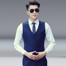 Men Vest Slim Korean Work Clothes Suit Vest Groomsmen Professional Wear Men Vest, Size: XXXL(Navy blue)