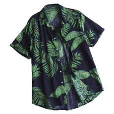 Cotton Casual Beach Holiday Print Shirt for Men, Size:M (Green)