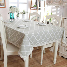 Cotton and Geometric Rhombus Gray LaceTablecloth, Size:140x250cm(With Lace)