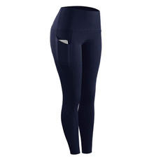 Slim Tight Sportswear Women High Waist Hips Slim Sports Leggings, Size:L(Navy Blue)