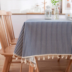 Tassel Lace Daisy Print Cotton Linen Tablecloth, Size:60x60cm(Navy Blue Stripes) Tassel Lace Daisy Print Cotton Linen Tablecloth, Size:60x60cm(Navy Blue Stripes)