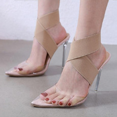 Women Shoes Simple Transparent Lace Up High Heels, Size:39(Beige)