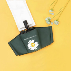 GD Daisy Vinyl Sunny And Rain Umbrella Anti-UV Shade Sunscreen Three Folding Umbrella((GD Daisy) Dark green automatic umbrella)