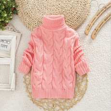 Pink Winter Children's Thick Solid Color Knit Bottoming Turtleneck Pullover Sweater, Height:16 Size90-100cm