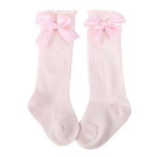 Kids Socks Toddlers Girls Big Bow Knee High Long Soft Cotton Lace baby Socks, Size:M(Pink)