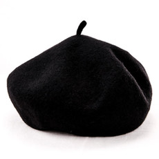 Women Wool Vintage Solid Color Berets Cap(black)
