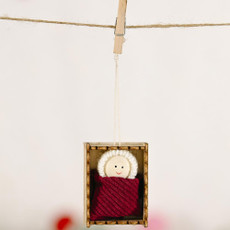 Christmas Celebration Supplies Wooden Box Small Doll Pendant Children Gift Small Doll Pendant Tree Pendant(Red Wine)