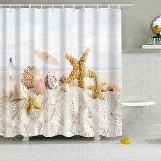 2 PCS Colorful Beach Conch Starfish Shell Polyester Washable Bath Shower Curtains, Size:180X180cm(Beach Shell)