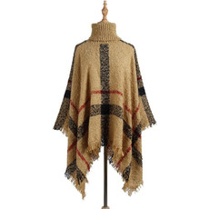 Women Mid-Length Turtleneck Sweater Fringed Cloak Shawl, Size: Free Size(Khaki)