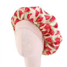 3 PCS K-14 Children Printed Satin Nightcap Adjustable Stretch Hair Care Hat Shower Cap, Size: One Size(Beige Watermelon)