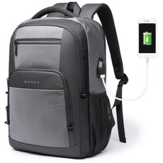 BANGE BG-1921 College Student Schoolbag Waterproof Business Computer Backpack with External USB Charging Port(Light Grey)