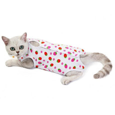 Female Cat Breathable And Anti-Licking Sterilization Clothing, Size: L(Strawberry)