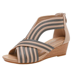 Women Summer Slope Heel Sandals Fashion Bohemian Style Fish Mouth Shoes, Size: 37(Apricot)