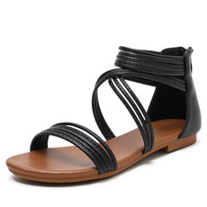 Women Summer Sandals Roman Style Flat Shoes Seaside Beach Shoes, Size: 42(Black)