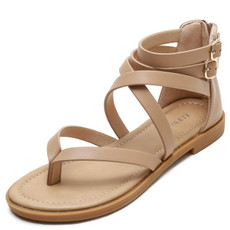 Ladies Summer Strappy Cross Sandals Roman Style Low-Heeled Retro Shoes, Size: 42(Apricot)