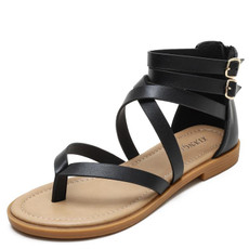 Ladies Summer Strappy Cross Sandals Roman Style Low-Heeled Retro Shoes, Size: 42(Black)