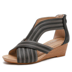 Women Summer Slope Heel Sandals Fashion Bohemian Style Fish Mouth Shoes, Size: 37(Black)