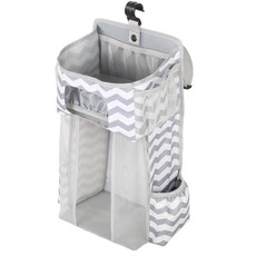 Baby Crib Hanging Bag Multifunctional Detachable Bed Diaper Toy Storage Bag(Gray Stripe)