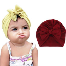 3 PCS Baby Solid Color Cotton Hedging Cap Bowknot Turban Hat(Wine Red)