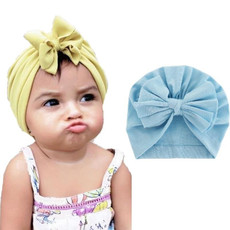 3 PCS Baby Solid Color Cotton Hedging Cap Bowknot Turban Hat(Blue)