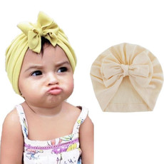 3 PCS Baby Solid Color Cotton Hedging Cap Bowknot Turban Hat(Beige)