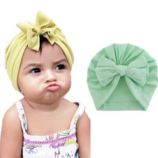 3 PCS Baby Solid Color Cotton Hedging Cap Bowknot Turban Hat(Green)