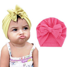 3 PCS Baby Solid Color Cotton Hedging Cap Bowknot Turban Hat(Rose Red)