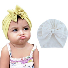 3 PCS Baby Solid Color Cotton Hedging Cap Bowknot Turban Hat(White)