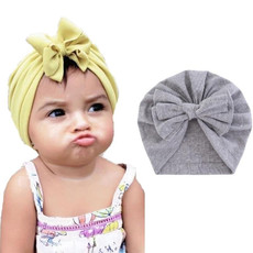 3 PCS Baby Solid Color Cotton Hedging Cap Bowknot Turban Hat(Gray)